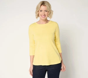 Top Denim & Co. Essentials Algodón Slub Rib Manga 3/4-Amarillo Canario-2X A679083 - Imagen 1 de 1