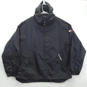 Giacca Tommy Hilfiger uomo grande nera con cappuccio giacca a vento waterstop zip davanti - Foto 1 di 14