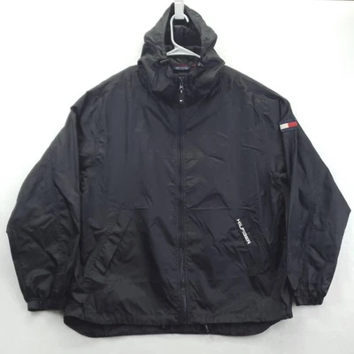 Tommy Hilfiger Chaqueta Para Hombre Grande Negra Con Capucha Cortavientos Waterstop Cremallera Frontal Foto 1 de 4