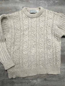 Vintage American Eagle Wool Oatmeal Beige Cable Knit Fisherman Sweater Men's - Picture 1 of 6