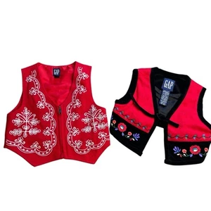 Gap Youth XXS Folk German Swiss Vest Wool Blend Embroidered Lot Of 2 Vintage - Picture 1 of 7