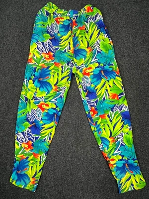 Pantalones Hawaianos Vintage Jams World Rayón Hibisco y Palma Floral Talla Pequeña, Playa Foto 1 de 4