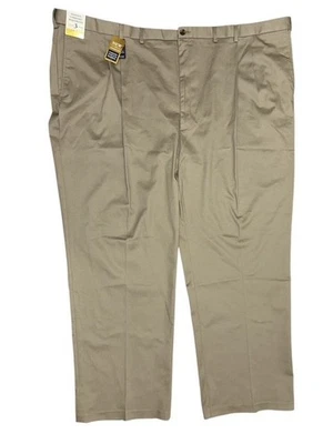 Haggar Iron Free Premium Khaki Pants 58x32 Biege Pleats Classic Fit Wrinkle Free - Image 1 of 4