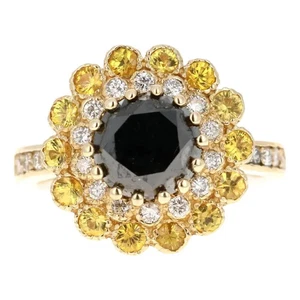 4Ct Round Cut Simulated Sapphire/Citrine Band Link Ring 14k Yellow Gold Plated - Picture 1 of 12