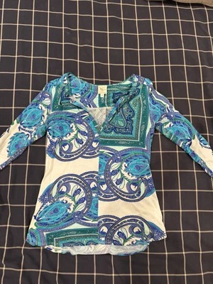 Top para mujer Anthropology Weston Wear cachemir cuello en V - azul y verde XS WWML-002 Foto 1 de 4