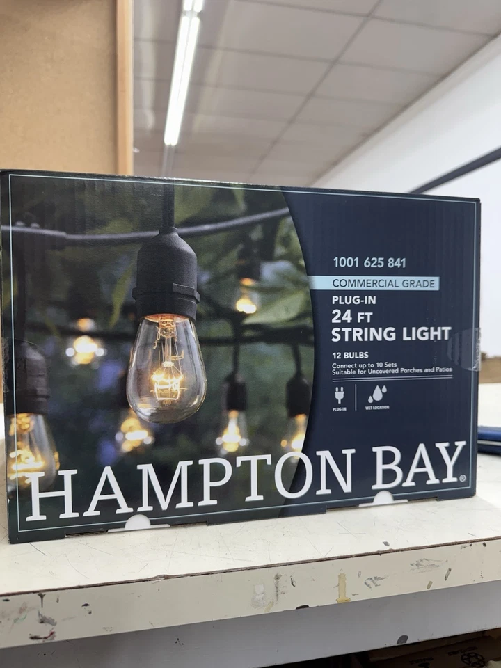 Hampton Bay String Lights Outdoor Decor Holiday 12 Light 24 FT Black Commercial