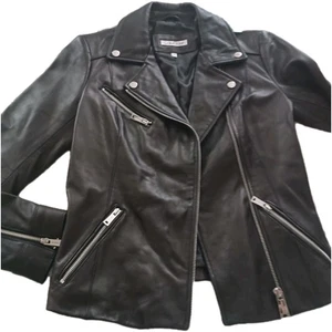 Calvin Klein Damen schwarze Echtleder Jacke Motorrad Biker NEU Größe XS - Bild 1 von 6