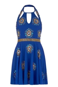 BNWT Virgos Lounge Alla Mini Dress Blue Gold Wedding Size 10 RRP £160 - Picture 1 of 2