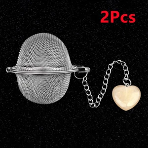 2Pcs Yellow Jade Heart Stainless Steel Tea Filter Strainer Ball Infuser HT2516 - Picture 1 of 7