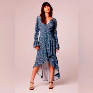 NUEVO CON ETIQUETAS Band of the Free VESTIDO MAXI ENVOLVENTE FLORAL VERDE AZULADO JOYA talla XS - Imagen 1 de 15
