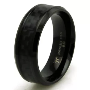 Stainless Steel Black Carbon Fiber Mens Black Wedding Band 8MM | FREE ENGRAVING - Picture 1 of 1