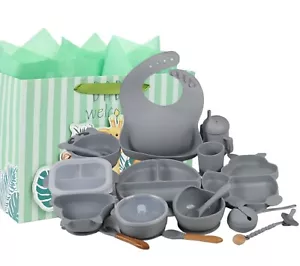 15pcs /silicon baby feeding set Bowl Plate spoon forks sippy cup bib pacifier - Picture 1 of 7