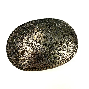 Southwestern Boho Dogwood Floral Flower Oval Gold Tone Etched Belt Buckle - Picture 1 of 4