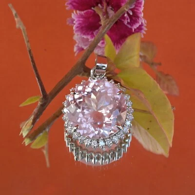 Colgante de zafiro Padparadscha natural de 50 quilates - Piedra preciosa certificada en plata 925 Foto 1 de 4