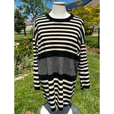 Saks Fifth Avenue 100% шерсти мериноса длинным рукавом черный белый женский свитер большой - Изображение 1 из 4