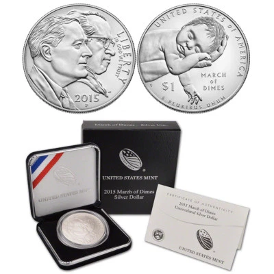 2015-P March of Dimes Commemorative Uncirculated Silver Dollar  - Image 1 of 4