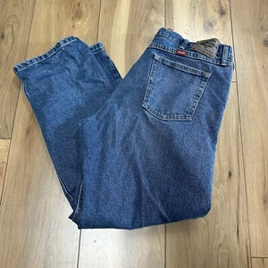 Pantalones de mezclilla Wrangler para hombre 38x30 azul lavado medio pequeño bolsillo eliminado - Imagen 1 de 5