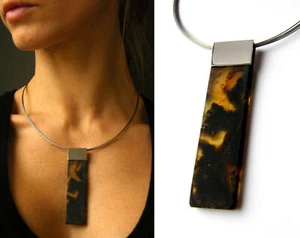 Bernstein Anhänger  Halskette SCHWARZ matt Silber 925 - Bild 1 von 1