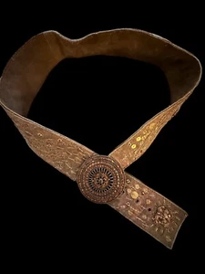 Vtg Chicos Chico’sBoho Adjustable Wide Belt Brown Suede Leather Morocco SZ M/L - Picture 1 of 7