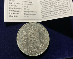 Belgien 5 Francs 1873  Silber- Leopold II.