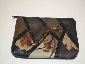 BROWN AND BLACK MULTI TEXTURE PATTERNED ZIP POUCH\BAG VERY NICE - Picture 1 of 3