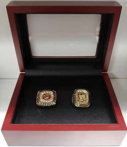 Houston Rockets - Championship 2 Ring Set With Wooden Display Box. Olajuwon Cover
