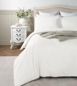 Stacey Solomon 100%Cotton Sateen Ivory Bobble Edge Super King Duvet Set BN - Picture 1 of 13