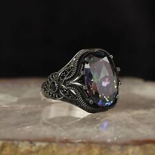 Men's Ring 925K Sterling Silver Turkish Jewelry Mystic Topaz Stone All Size