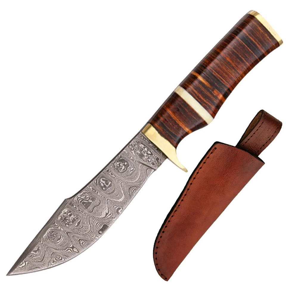 Damascus 1066 Fixed Blade Knife Hunter Sheath