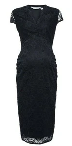 Dorothy Perkins Maternity Black Lace V-Neck Bodycon Dress Size 8 New With Tags - Picture 1 of 3