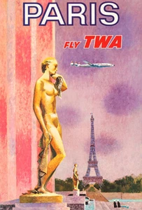 Paris - Fly TWA - 1960's - Travel Poster - Picture 1 of 1