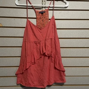 AE American Eagle XL Coral Spaghetti Strap Tank Lace Back Ruffle Front - Picture 1 of 4