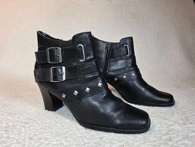 Harley Davidson Bridgit Black Leather Boots Womens Heeled Zipper Studded size 8M - Image 1 of 4