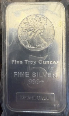 Highland Mint Liberty Walking Silver Bar 5 oz .999 Fine - in protective sleeve - Image 1 of 3