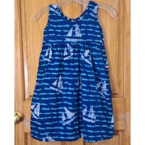 Global Mamas Dress Kid's 8 Ghana Blue Sail Boats Fishes Nautical Coastal Summer - Picture 1 of 6