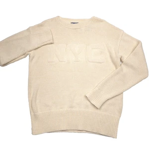 Polo Ralph Lauren Cream NYC Embossed Cotton Linen Crewneck Sweater Mens Large - Picture 1 of 8