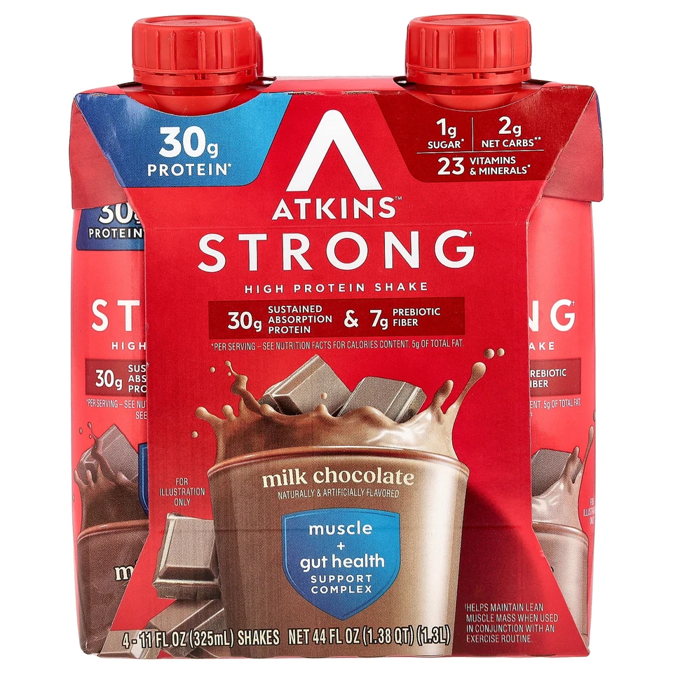 Atkins Strong High Protein Shake Milk Chocolate 30g Protein 4 Ct SEE DESCRIPT