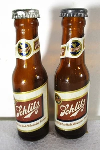 1950S PAIR SCHLITZ BOTTLES, SALT & PEPPER, EXCELLENT CONDITION WITH PAPER LABELS - Picture 1 of 4