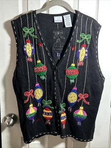 Vintage Bobbie Brooks Christmas Sweater Vest Women's Size XL 16/18 Embroidered - Picture 1 of 8