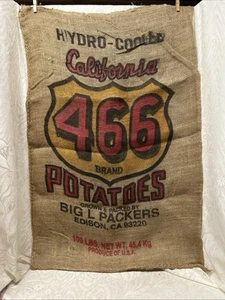 Vintage Burlap Sack California 466 Potatoes Big L Packers Edison CA Unused - Picture 1 of 5