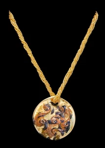 Venetiaurum Murano Glas Anhänger Halslos 24" Italien Braun Gold 2" gemarkt verpackt - Bild 1 von 9