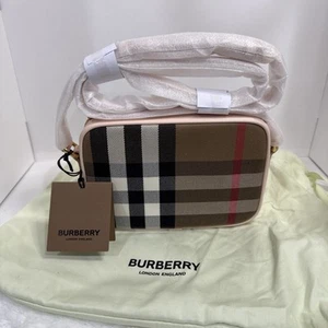 Burberry Small Camera Bag Color Pale Cameo House check leather and fabric NWT - Picture 1 of 7