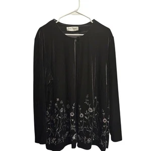 Bestickte Samt Blumen Jacke schwarz silber Glitzer Gr. 2XL Whimsygoth Fee - Bild 1 von 11