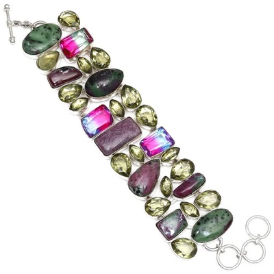 Ruby Zoisite   Green Amethyst Gemstone Jewelry Bracelet 7-8'' - Image 1 of 4