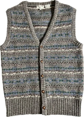 Suéter Chaleco Vintage Abuelo 100% Lana Botones Gris Cadena Eslabón Don Douglass Talla M Foto 1 de 4