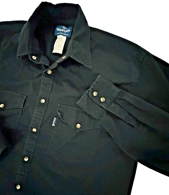 Wrangler Western Shirt Mens XL Black Thick Brushpopper Pearl Snap Cowboy Rodeo - Image 1 of 4