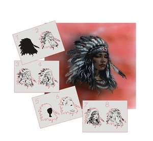 AS-389 Native American step by step stencil template acryl airbrush spray wall - Picture 1 of 2