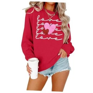 Valentine's Day Sweatshirt for Women Love Pullover Heart Graphic Medium Red - Picture 1 of 6
