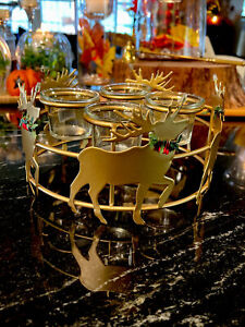 Christmas Reindeer 4 Tea LightCandle Holder Dinner Table Centerpiece 8" X 4”