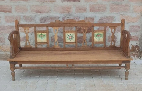 Antique Teakwood Tile Bench Home Decor Bench Garden Bench , Lobby Bench Cover